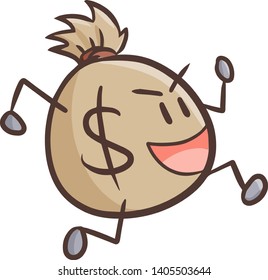 Cute and funny a bag of money running happily