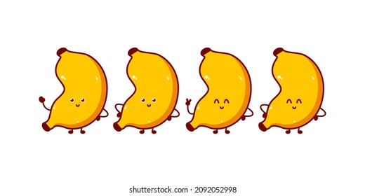 Cute funny banana character. Vector hand drawn cartoon mascot character illustration icon. Isolated on white background