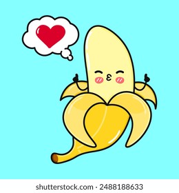 Cute funny Banana doing yoga with speech bubble. Vector hand drawn cartoon kawaii character illustration icon. Isolated on blue background. Happy Banana character concept