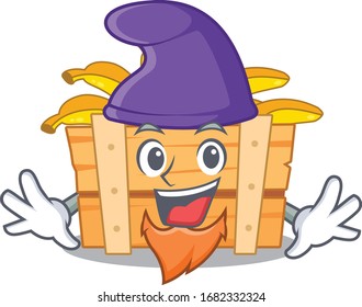 Cute and funny banana fruit box cartoon character dressed as an Elf