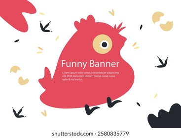 cute and funny banner with chicken cartoon theme on background