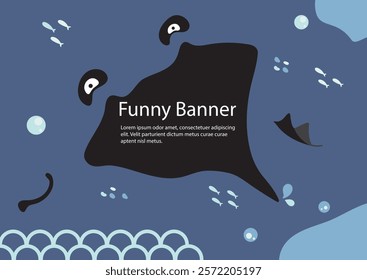 cute and funny banner with little manta ray theme vector on background