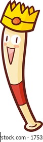 Cute and funny baseball bat character laughing happily using golden crown
