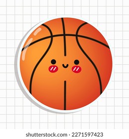 Cute lustige Basketballaufkleber.Vektor handgezeichnet Cartoon kawaii Zeichen-Illustrationssymbol. Einzeln auf Hintergrund. Basketball-Sticker-Konzept