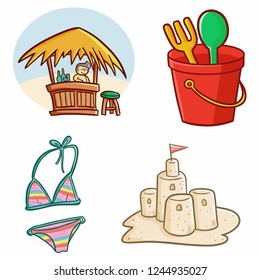 Cute and funny beach holiday set - vector.