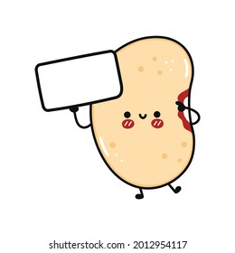 Cute funny bean with poster. Vector hand drawn cartoon kawaii character illustration icon. Isolated on white background. Bean think concept