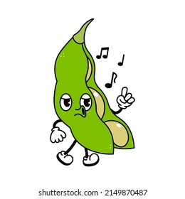 Cute funny beans walking singing character. Vector hand drawn traditional cartoon vintage,retro,kawaii character illustration icon. Isolated white background. Beans walk sing emoji character