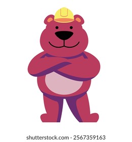 Cute and funny bear cartoon with safety hat