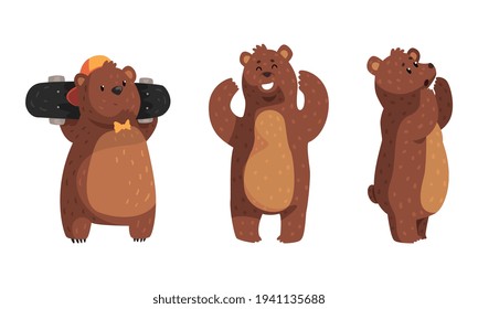 Cute Funny Bear in Different Actions Set, Cheerful Woodland Animal Character Cartoon Vector Illustration