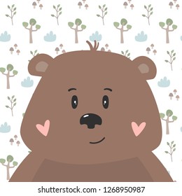 Cute funny bear. Hand drawn work. Childish cartoon design for kid t-shirts, dress or greeting cards. Vector illustration.