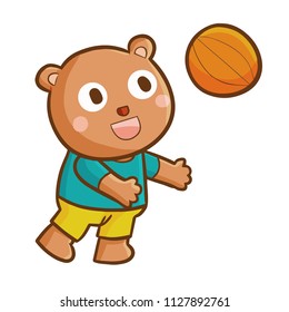 Cute and funny bear playing basketball - vector