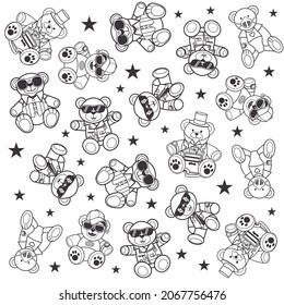Cute funny bears arranged as pattern suitable for wrapping and wall paper or textile fabric design
