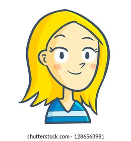 Cute and funny beautiful girl with yellow hair smiling - vector.