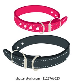 Cute, funny, beautiful pet shop collar for cats, dogs, puppys, small animals, pets, pink and black leather collars.
Modern vector flat design image isolated on white background