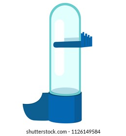 Cute, funny, beautiful pet shop plastic drinker for small pet animals, parrots, hamster, ice cream, mice, lizards. Feeder for water
 Modern vector flat design image isolated on white background