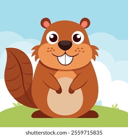 Cute and funny beaver. Baby beaver standing. Vector illustration beaver character design with flat color. Can be used for design of t-shirts, posters and Baby Shower party and characters.