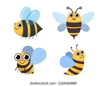 Cute funny Bee character . Flat illustration of honey element for web design vector illustrator