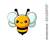 cute funny bee illustration vector in cartoon style isolated on white background