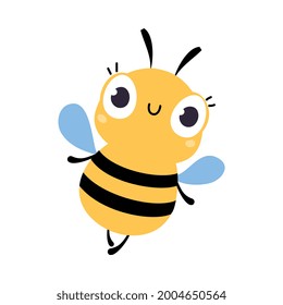 Cute Funny Bee Insect, Lovely Colorful Creature Cartoon Vector Illustration