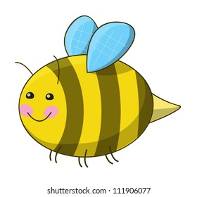 Cute funny bee isolated on white