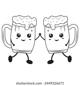 A cute funny Beer Mug character. Vector hand-drawn illustration of a kawaii cartoon character.