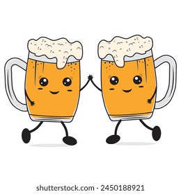 A cute funny Beer Mug character. Vector hand-drawn illustration of a kawaii cartoon character.