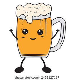 A cute funny Beer Mug character. Vector hand-drawn illustration of a kawaii cartoon character.