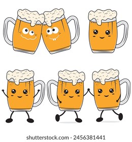 Un lindo personaje divertido de la taza de cerveza. Vector dibujado a mano ilustración de un personaje de dibujos animados kawaii.