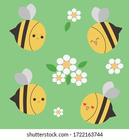 Abejas graciosas y lindas con caras emocionales ilustraciones vectoriales