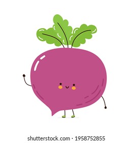 Cute funny beet vegetable character. Vector hand drawn cartoon kawaii character illustration icon. Isolated on white background. Beet vegetable character concept