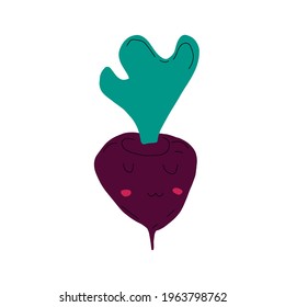 Cute funny beet vegetable character. Vector hand drawn cartoon kawaii character illustration icon. Isolated on white background. Beet vegetable character concept