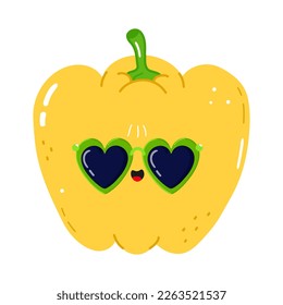 Cute funny bell pepper character. Vector hand drawn cartoon kawaii character illustration icon. Isolated on white background. Happy bell pepper character concept