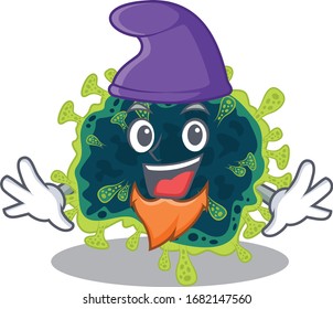 Cute and funny beta coronavirus cartoon character dressed as an Elf