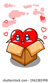A cute and funny big heart on the box cartoon illustration