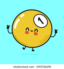 Cute funny billiard ball character. Vector hand drawn cartoon kawaii character illustration icon. Isolated on blue background. Billiard ball character concept
