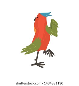 Cute Funny Bird Cartoon Character with Bright Colorful Feathers and Tuft, Back View Vector Illustration