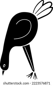 Cute funny bird leaning over and looking for a grain. A farm animal. Black doodle style illustration.  Vector illustration
