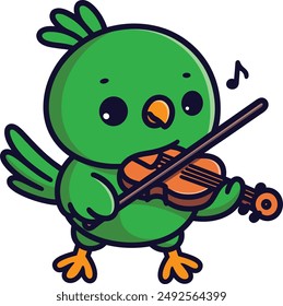 Lindo pájaro divertido que juega al violín, loro, animal, pegatina, animal kawaii