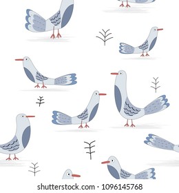 Cute funny bird seamless pattern,illustration vector by freehand doodle comic art