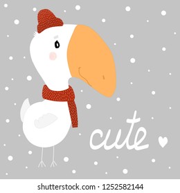 Cute funny bird, suitable for printing on baby clothes. postcards, mugs. hand-drawn.