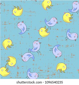 Cute funny birds seamless pattern hand drawn in Vector.