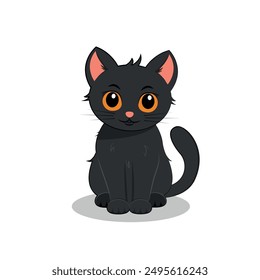 Cute and funny black cat. Vector illustration isolated on transparent background