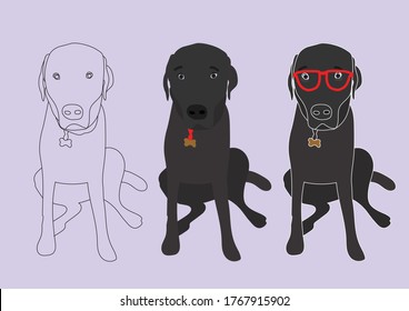 Cute Funny Black Labrador Flaat Vektorgrafik