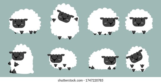 Cute Funny black Sheep Vector Set