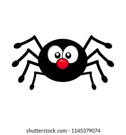 Cute and funny black spider with eyey and nose,vector illustration isolated on white background. Cartoon style, Halloween spider 