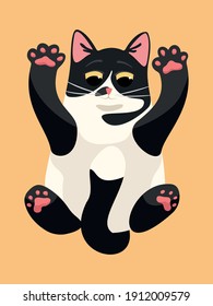 Cute funny black and white cat isolated vector illustration