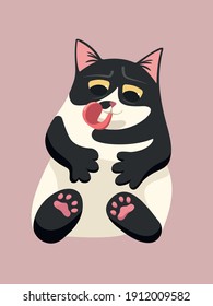 Cute funny black and white cat isolated vector illustration