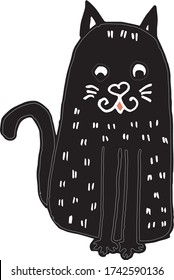 Cute, funny black and white cats on an isolated white background. Vector cats. 