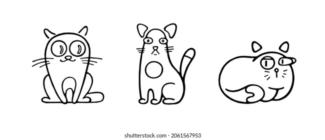 Cute and funny black and white vector kittens in abstract style. Funny and rounded shapes of animalistic cartoon cat or cat are universal for all occasions