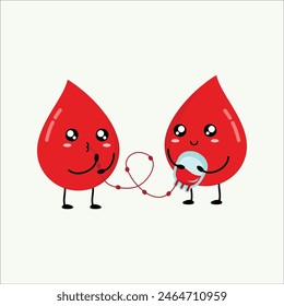 Linda gota de sangre graciosa. Icono de ilustración de personaje kawaii de dibujos animados de línea plana de diseño de Ilustración vectorial. Eps 10.